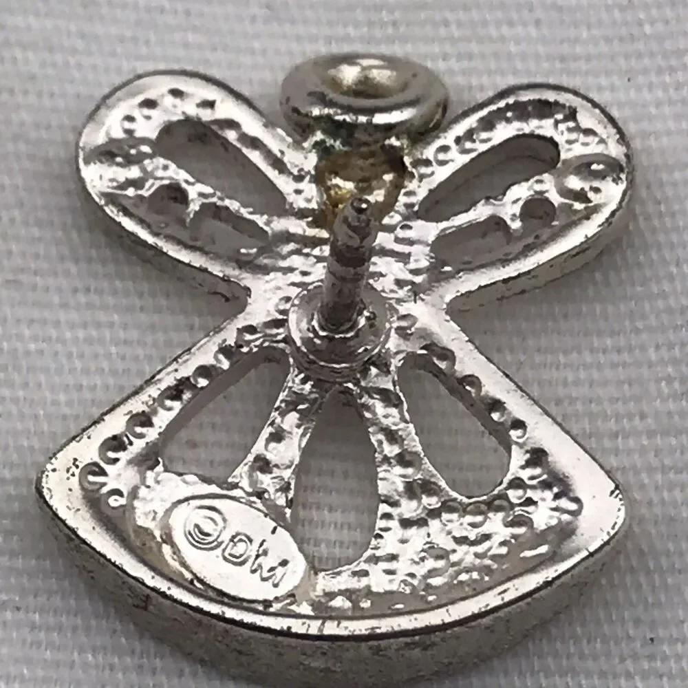 DM Angel Pin Brooch Silver Tone Jeweled Faceted Stones Elegant Statement